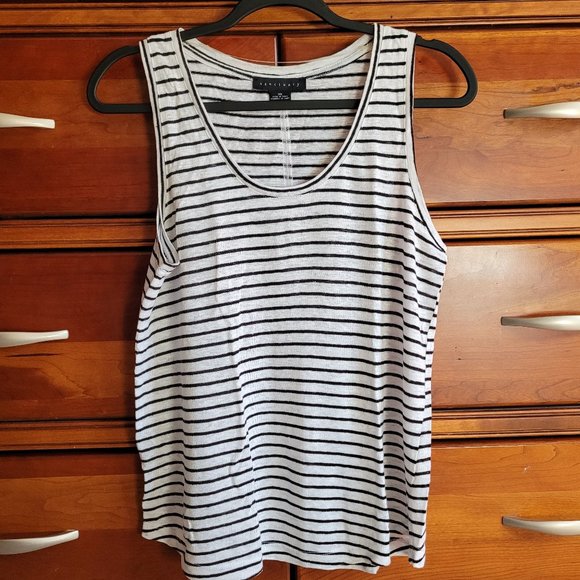 Sanctuary Women's Linen Striped Tank Top, Size S, Black and White - Picture 1 of 4